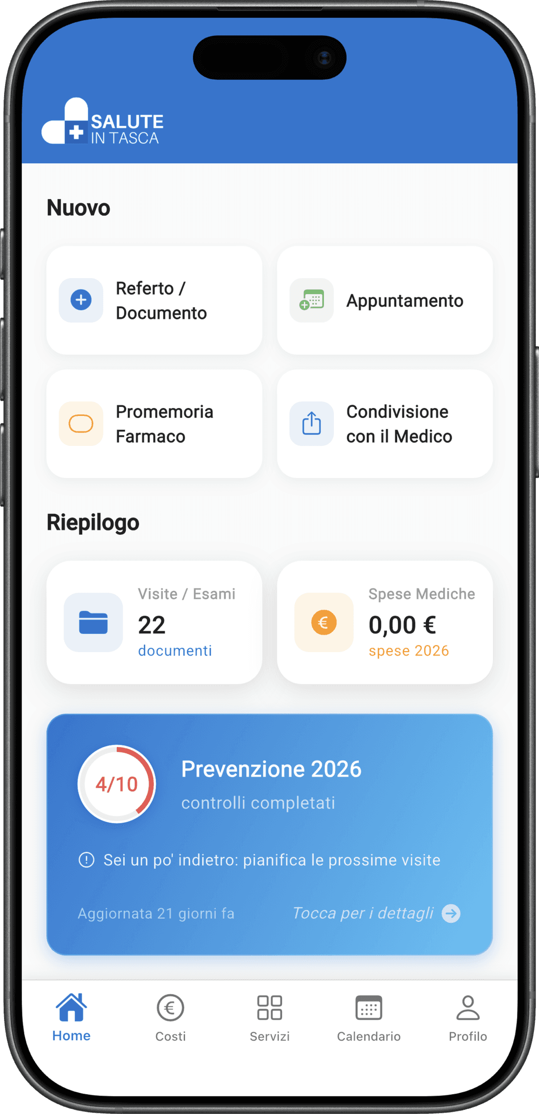 Schermata dell'app Salute In Tasca